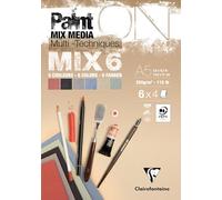 Clairefontaine 976014C - Bloc Collé PaintON MIX6 Multi-techniques A5 14,8x21 cm 250g - 24 Feuilles Papier Dessin Multi-techniques - Assorti de 6 Papiers