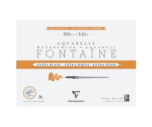 Clairefontaine 976021C Bloc Encollé 4 Côtés Fontaine Extra Blanc - 15 Feuilles Papier Aquarelle Extra Blanc 100% Coton Grain Satiné - Qualité Professionnelle 36x26cm 300g