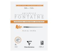 Clairefontaine 976022C Bloc Encollé 4 Côtés Fontaine Extra Blanc - 12 Feuilles Papier Aquarelle Extra Blanc 100% Coton Grain Satiné - Qualité Professionnelle 31x41cm 300g