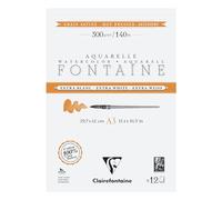 Clairefontaine 976028C Bloc Encollé 2 Côtés Fontaine Extra Blanc - 12 Feuilles Papier Aquarelle Extra Blanc 100% Coton Grain Satiné - Qualité Professionnelle A3 300g
