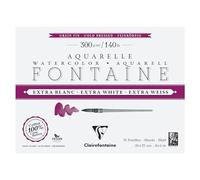 Clairefontaine 976038C Bloc Encollé 4 Côtés Fontaine Extra Blanc - 15 Feuilles Papier Aquarelle Extra Blanc 100% Coton Grain Fin - Qualité Professionnelle 20x15cm 300g