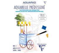 Clairefontaine 976071C Bloc Collé Aquarelle Prédessiné A5 14,8x21 cm 300g - 15 Feuilles Papier Aquarelle Blanc Grain Fin - Thème Gourmandises