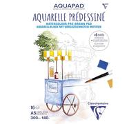 Clairefontaine 976071C Bloc Collé Aquarelle Prédessiné A5 14,8x21 cm 300g - 15 Feuilles Papier Aquarelle Blanc Grain Fin - Thème Gourmandises