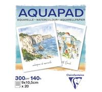 Clairefontaine 976073C Mini Bloc Encollé Aquapad 9x10,5 cm 300g - 20 Feuilles Papier Aquarelle Blanc Grain Moyen Fin