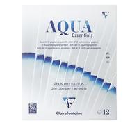 Clairefontaine Bloc encollé Aqua Essential 976099C 24x30 cm Assortiment 12 papiers aquarelle