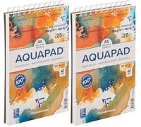 Clairefontaine 976102C - Bloc spiralé micro-perforé Aquapad A5 14,8x21 cm 300g - 25 Feuilles Papier Aquarelle Blanc Grain Moyen Fin - Idéal pour la Technique Humide (Lot de 2)
