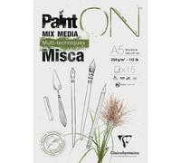 Clairefontaine 976120C Bloc Collé PaintON Multi-techniques - 15 Feuilles Papier Dessin Multi-techniques au Grain Légèrement Rugueux - Blanc - A5 14,8x21 cm 250g