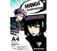 Clairefontaine 976163C Bloc Encollé Papier Manga Illustration A4 21x29,7 cm 250g - 20 Feuilles Papier Dessin Blanc Extra Lisse - Papier pour le Dessin Manga au Crayon, à l’Encre et aux Feutres