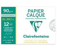 Clairefontaine Pochette dessin scolaire 97853C – 12 feuilles calque A4 90/95g hautement transparent