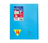 Clairefontaine 981402C Un Lot de 10 Cahiers Agrafés Koverbook Bleus - 24x32 cm - 96 Pages Grands Carreaux - Papier Blanc 90 g - Couverture Polypro