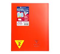 Clairefontaine 981404AMZC Un lot de 2 Cahiers Agrafés Koverbook 24x32 cm - 96 Pages Grands Carreaux - Papier Blanc 90 g - Couverture Polypro - Couleur : Rouge
