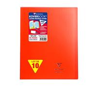 Clairefontaine 981404C - Un Paquet de 10 Cahiers Piqués Koverbook 96 Pages 24X32 cm 90G Grands Carreaux, Couverture Polypro (Plastique) Transparente; Rouge