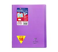 Clairefontaine 981405C Un Lot de 10 Cahiers Agrafés Koverbook Violets - 24x32 cm - 96 Pages Grands Carreaux - Papier Blanc 90 g - Couverture Polypro