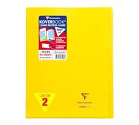 Clairefontaine 981406AMZC Un lot de 2 Cahiers Agrafés Koverbook 24x32 cm - 96 Pages Grands Carreaux - Papier Blanc 90 g - Couverture Polypro - Couleur : Jaune