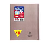 Clairefontaine 981407C Un Lot de 10 Cahiers Agrafés Koverbook Gris - 24x32 cm - 96 Pages Grands Carreaux - Papier Blanc 90 g - Couverture Polypro