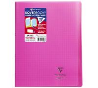 Clairefontaine 981408C Un Cahier Agrafé Koverbook Rose - 24x32 cm - 96 Pages Grands Carreaux - Papier Blanc 90 g - Couverture Polypro