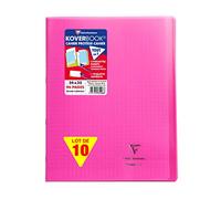 Clairefontaine 981408C - Un Paquet de 10 Cahiers Piqués Koverbook 96 Pages 24X32 cm 90G Grands Carreaux, Couverture Polypro (Plastique) Transparente, Rose