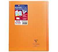 Clairefontaine 981409C Un Cahier Agrafé Koverbook Orange - 24x32 cm 96 Pages Grands Carreaux Papier Blanc 90 g - Couverture Polypro