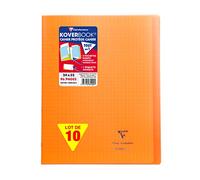 Clairefontaine 981409C Un Lot de 10 Cahiers Agrafés Koverbook Oranges - 24x32 cm - 96 Pages Grands Carreaux - Papier Blanc 90 g - Couverture Polypro