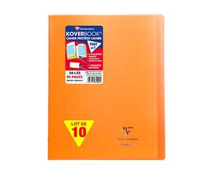 Clairefontaine 981409C - Un Paquet de 10 Cahiers Piqués Koverbook 96 Pages 24X32 cm 90G Grands Carreaux, Couverture Polypro (Plastique) Transparente; Orange