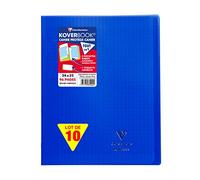 Clairefontaine 981422C Un Lot de 10 Cahiers Agrafés Koverbook Bleus Marines - 24x32 cm - 96 Pages Grands Carreaux - Papier Blanc 90 g - Couverture Polypro