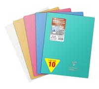 Clairefontaine 981441C Lot de 10 Cahiers Agrafés Koverbook Silver - 24x32 cm - 96 Pages Grands Carreaux - Papier Blanc 90 g - Couverture Polypro Opaque - Couleur Aléatoire