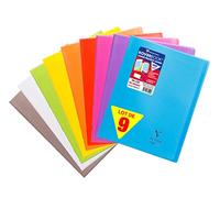 Clairefontaine 981490AMZC Lot de 9 Cahiers Agrafés Koverbook - 24x32 cm - 96 Pages Grands Carreaux Papier Blanc 90g Couverture Polypro (Bleu, Rouge, Vert, Jaune, Violet, Gris, Orange, Rose, Incolore)