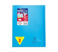 Clairefontaine 981602AMZC Lot de 2 Cahiers Agrafés Koverbook Bleus - 24x32 cm - 96 Pages Petits Carreaux avec Marge - Papier Blanc 90 g - Couverture Polypro