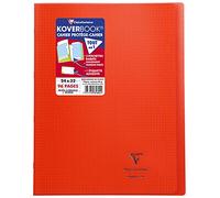 Clairefontaine 981604C Un Cahier Agrafé Koverbook Rouge - 24x32 cm - 96 Pages Petits Carreaux avec Marge - Papier Blanc 90 g - Couverture Polypro
