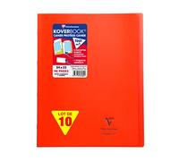 Clairefontaine 981604C Un Lot de 10 Cahiers Agrafés Koverbook Rouges - 24x32 cm - 96 Pages Petits Carreaux avec Marge - Papier Blanc 90 g - Couverture Polypro