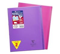 Clairefontaine 981605AMZC Un lot de 2 Cahiers Agrafés Koverbook - 24x32 cm - 96 Pages Petits Carreaux avec Marge 90 g - Couverture Polypro - Couleurs assorties (Violet et Rose)