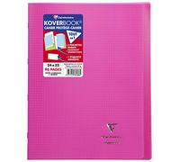 Clairefontaine 981608C Un Cahier Agrafé Koverbook Rose - 24x32 cm - 96 Pages Petits Carreaux avec Marge - Papier Blanc 90 g - Couverture Polypro