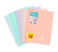Clairefontaine 981681C Lot de 10 Cahiers Agrafés Koverbook Blush - 24x32 cm - 96 Pages Petits Carreaux avec Marge - Papier Blanc 90 g - Couverture Polypro Opaque - Couleurs Aléatoires