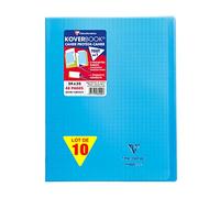 Clairefontaine 984402C Un Lot de 10 Cahiers Agrafés Koverbook Bleus - 24x32 cm - 48 Pages Grands Carreaux - Papier Blanc 90 g - Couverture Polypro