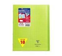 Clairefontaine 984403C - Un Paquet de 10 Cahiers Piqués Koverbook 48 Pages 24X32 cm 90G Grands Carreaux, Couverture Polypro (Plastique) Transparente, Vert