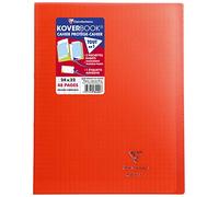 Clairefontaine 984404C Un Cahier Agrafé Koverbook Rouge - 24x32 cm - 48 Pages Grands Carreaux - Papier Blanc 90 g - Couverture Polypro