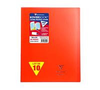 Clairefontaine 984404C - Un Paquet de 10 Cahiers Piqués Koverbook 48 Pages 24X32 cm 90G Grands Carreaux, Couverture Polypro (Plastique) Transparente, Rouge