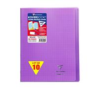 Clairefontaine 984405C Un Lot de 10 Cahiers Agrafés Koverbook Violets - 24x32 cm - 48 Pages Grands Carreaux - Papier Blanc 90 g - Couverture Polypro