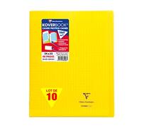 Clairefontaine 984406C - Un Paquet de 10 Cahiers Piqués Koverbook 48 Pages 24X32 cm 90G Grands Carreaux, Couverture Polypro (Plastique) Transparente, Jaune