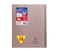 Clairefontaine 984407C Un Lot de 10 Cahiers Agrafés Koverbook Gris - 24x32 cm - 48 Pages Grands Carreaux - Papier Blanc 90 g - Couverture Polypro