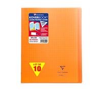 Clairefontaine 984409C Un Lot de 10 Cahiers Agrafés Koverbook Oranges - 24x32 cm - 48 Pages Grands Carreaux - Papier Blanc 90 g - Couverture Polypro