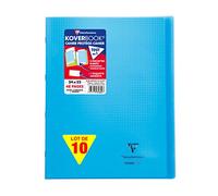 Clairefontaine 984602Cpack Un Lot de 10 Cahiers Agrafés Koverbook Bleus - 24x32 cm - 48 Pages Petits Carreaux avec Marge - Papier Blanc 90 g - Couverture Polypro