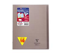 Clairefontaine 984607C Un Lot de 10 Cahiers Agrafés Koverbook Gris - 24x32 cm - 48 Pages Petits Carreaux avec Marge - Papier Blanc 90 g - Couverture Polypro