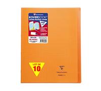 Clairefontaine 984609Cpack Un Lot de 10 Cahiers Agrafés Koverbook Oranges - 24x32 cm - 48 Pages Petits Carreaux avec Marge - Papier Blanc 90 g - Couverture Polypro