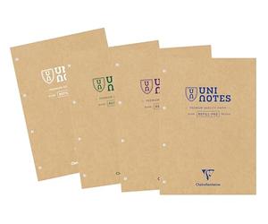 Clairefontaine 9883Cpack Uninotes Un Lot de 4 Blocs de Cours Encollés Perforés 4 Trous - A4 21x29,7 cm - 200 Pages Lignées + Marge - Papier Blanc 90 g - Couverture Carte Pelliculée