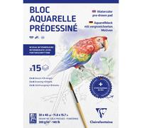 CLAIREFONTAINE Bloc collé Aquarelle Prédessiné "Animaux" 30x40cm 15F 300g