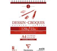 Clairefontaine Bloc dessin spiralé 96614C A4 50 f. 120 g/m² grain léger pour crayon, feutre, fusain