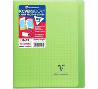 CLAIREFONTAINE - Cahier piqûre avec rabats KOVERBOOK - 17 x 22 - 96 pages Seyès - Couverture polyproplylène translucide - Verte