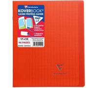 CLAIREFONTAINE - Cahier piqûre avec rabats KOVERBOOK - 17 x 22 - 96 pages Seyès - Couverture polyproplylène translucide - Rouge