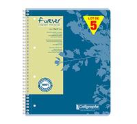 Calligraphe 17427C Lot de 5 Cahiers à Spirale Forever Bleus - A4+ 22,5x29,7 cm - 160 Pages Petits Carreaux avec Marge - Papier 100 % Recyclé 70 g - Couverture Carte Recyclée